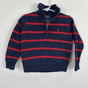 Vintage Polo Ralph Lauren Half Zip Navy and Red Stripe Boys 3T